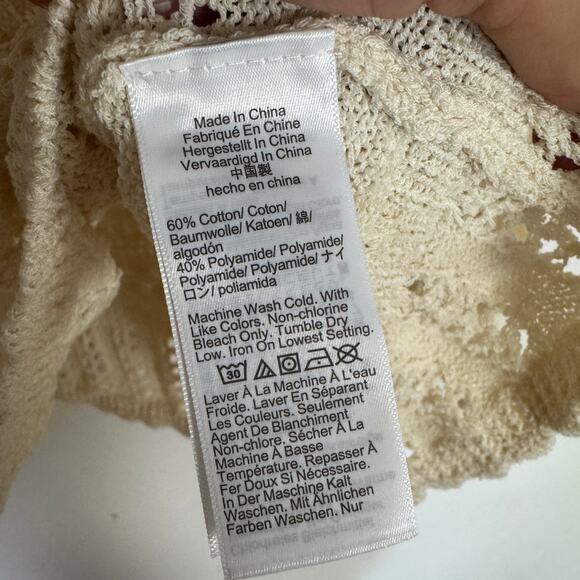 Madewell Scalloped-Trim Sweater Tee WMNS S Sand Crewneck Crop Open Knit Pullover - Picture 7 of 8